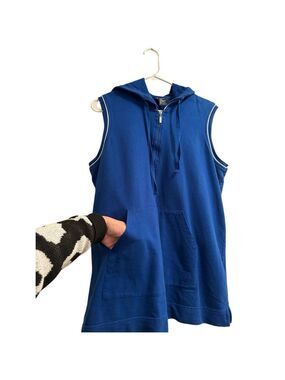 Catalina Sleeveless Retro Hoodie Womens XL 16 / 18 Blue 1/4 Zip Kangaroo Pocket